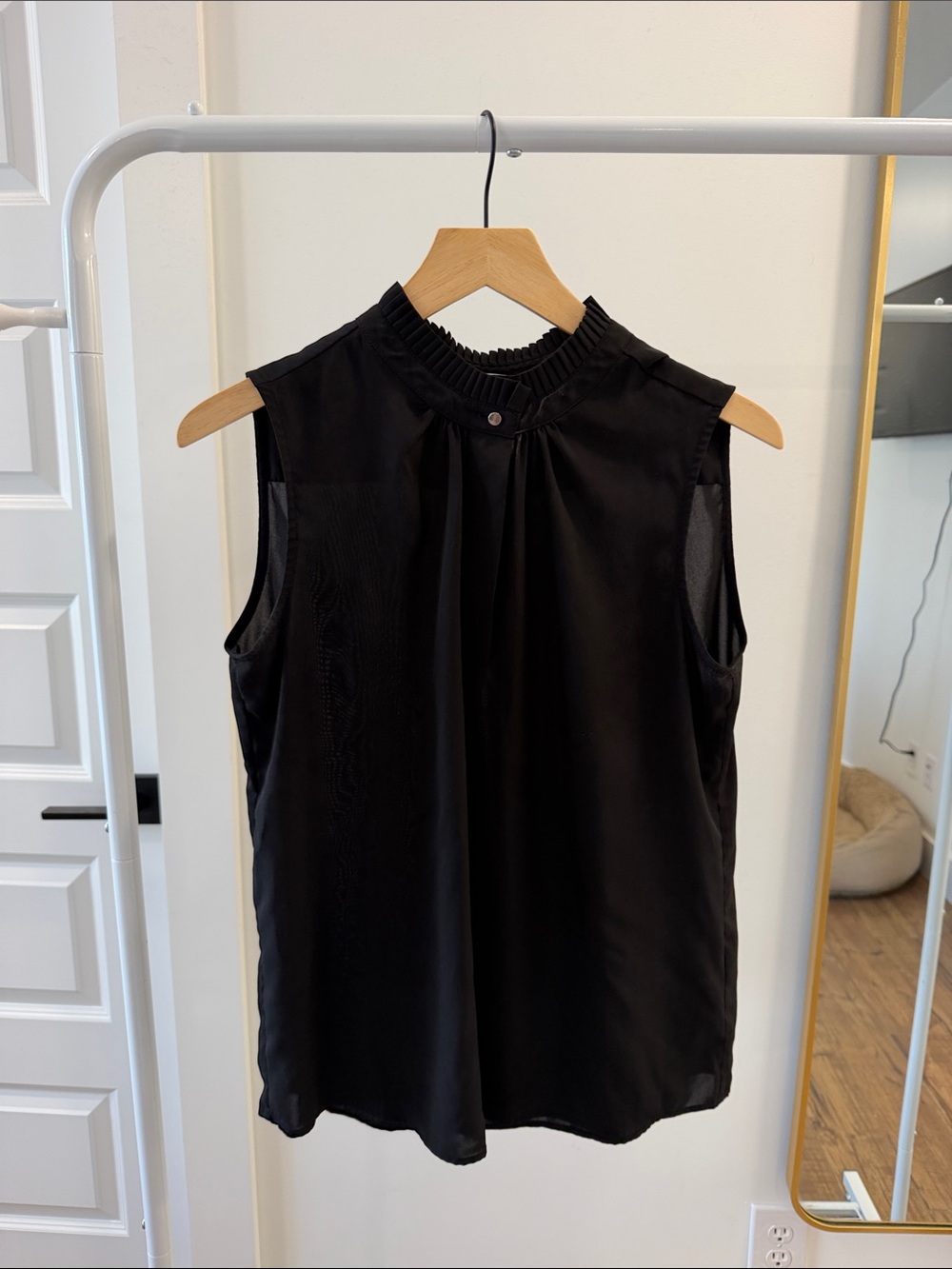 Calvin Klein Black Sleeveless Ruffled Mock Neck Camisole